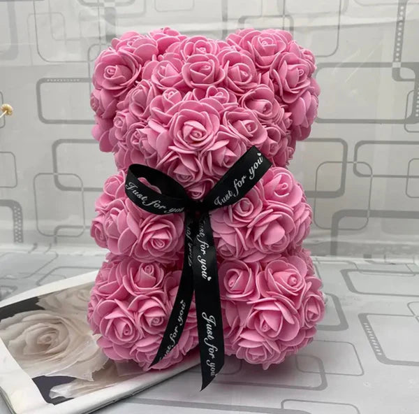 Luxury rose teddy bear gift with golden illumination – Saudi Arabia edition