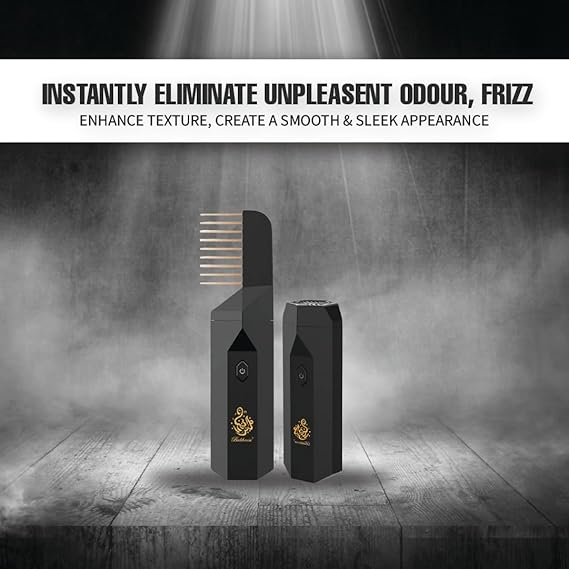 Wooden hair comb incense burner styled on vanity releasing incense smoke